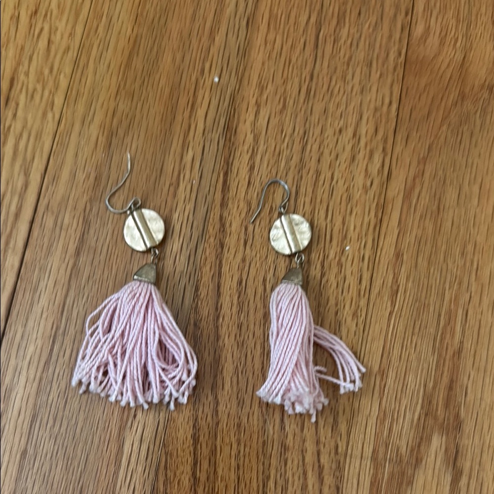 Gold and Pink Tassel Earrings